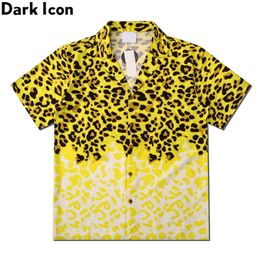 Men's Casual Shirts Dark Icon Yellow Leopard Hawaiian Shirt Men Vintage Street Polo Shirt Man Blouse 230410