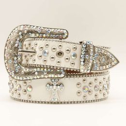 Dropshipping bb simond white rhinestone belt shiny crystal studded leather diamond belt