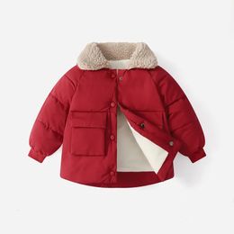 코트 중간 어린이면 재킷 아이 어린이 양털 두꺼운 외부웨어 겨울 여자 소년 따뜻함 코트 아기 옷 야외 코트 231110