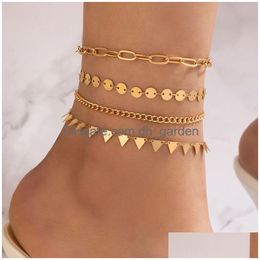 Anklets 2Pcs/Sets Colorf Rhinestone Tassel Anklets For Women Gold Heavy Metal Thick Foot Chain Adjustable Jewelry Drop Delive Dhgarden Dhj7A