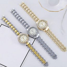 Wristwatches Round Dial Quartz Movement Metal Bracelet Watch Band Rhinestone Decoration Luxury Women Dress Wristwatch Jewellery Accessories