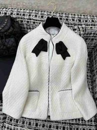 Women's Jackets Designer 23 Autumn New Chic Versatile Sweet Bow Knot Contrast Decorative Round Neck Fleece Coat XLWN