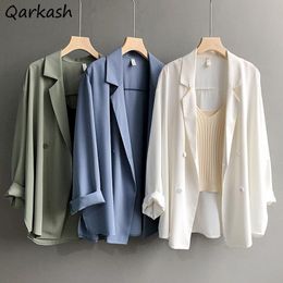 Women's Suits Blazer Loose Solid Double breasted Chic Korean Fashion All match Casual Harajuku Office Lady Streetwear Outwear Ins 230411