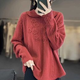 Women's Sweaters Cozy and Stylish Women s Crocheted Long Sleeved Cashmere Sweater with Doll Collar zln231111