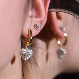 Hoop Earrings & Huggie Fashion Metal Gold Crystal Heart For Women Vintage Chic Oval Shaped Brass Earings JewelryHoop