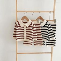 Clothing Sets Autumn/Winter Girls' Sweater Striped Polo Collar Long Sleeve Pants Set Knitwear Straight Tube Children's Two Piece