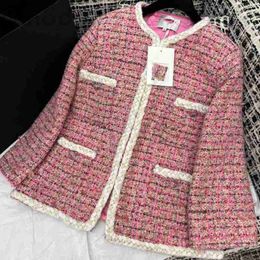 Women's Jackets Designer 23 Autumn/winter New Celebrity Sweet Versatile Plaid Exquisite Design Pink Tweed Woven Coat Z3CM