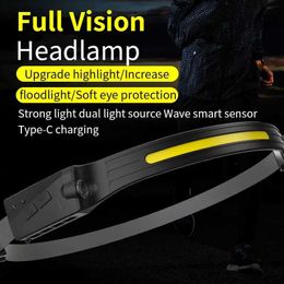 Head lamps LED Headlamp Motion Sensor Head Lamp Adjustable Headband Outdoor Waterproof Flashlight for Running Camping Hiking P230411