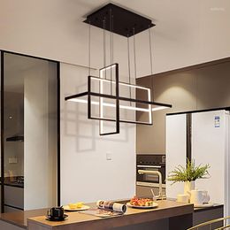 Pendant Lamps Modern LED Chandelier For Kitchen Dining Room Living Bedroom Rectangle Lamp Remote Control Ceiling Hanging Light