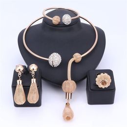 Charm Dubai Gold Plated Crystal Jewelry Sets For Women African Pendant Necklace Earrings Bangle Rings Party Dress Accessories2279