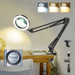 Magnifying Glasses 10X Magnifying Glass with Light Lighted Magnifying Glass Magnifying Lamp 3 Colour 72 LEDs for Close Work Repair Reading Craft 230410