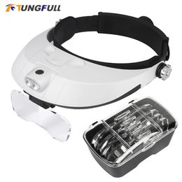 Magnifying Glasses Headband Magnifier Multi-functional Illuminated Magnifier Magnifying Glass 1X 1.5X 2X 2.5X 3.5X Head Loupe Magnifier Repair Tool 230410