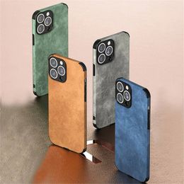 Luxury Lambskin PU Leather Case For iPhone 13 12 11 14 Pro Max Mini XR XS X 8 7 Plus SE Soft Silicon Shockproof Phone Cover