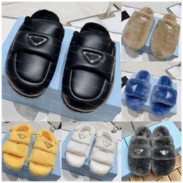 Shearling Slippers Designer Soft Padded Nappa Leather Mules Women Wool Fur Winter Fur Snow Slippers