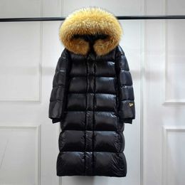 Long Puffer Jacket Women Thickness Big Natural Raccoon Fur Hooded Loose 90% Duck Down Coat Snow Outwear