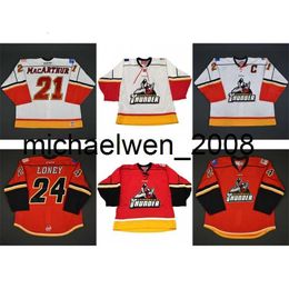 Weng New ECHL Adirondack Thunder 21 MacArthur 24 Ty Loney Mens Womens Kids 100% Embroidery Custom Best quality Cheap Hockey Jerseys Goalit Cut