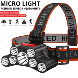 Head lamps 5/7LED Headlamp USB Rechargeable Flashlight Waterproof Camping Hiking Emergency Flashlight Super Bright Outdoor Fishing Headlamp P230411