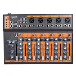 Freeshipping Portable 7-Channel Mic Line Audio Mixer Mixing Console 3-band EQ USB Interface 48V Phantom Power with Power Adapter Tehmx