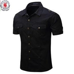 Men's Casual Shirts Arrive Mens Cargo Shirt Men Casual Shirt Solid Short Sleeve Shirts Multi Pocket Work Shirt Plus Size 100% Cotton 230411