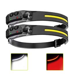 Head lamps Sensor Headlamp COB XPE LED Head Lamp Flashlight USB Type-C Rechargeable Flash Head Torch White Red Light Head Built-in Battery P230411