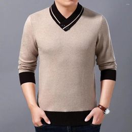 Men's Sweaters Men Sweater V Neck Knitted Contrast Colours Loose Spring Warm Button Turtleneck Business For Office Clothing