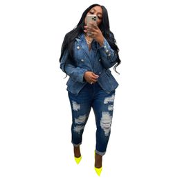 Women's Denim Jacket Outerwear & Coats Casual Office Double Breasted Long Sleeve Blazers Draped Open Front Work Cardigans Jacket