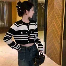 Women's Sweaters designer high-end luxury black striped long-sleeved female small fragrance custom temperament of a woman with embroidered cardigan 734C