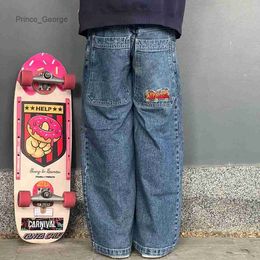 Men's Jeans New JNCO Mens Jeans Y2k Skateboard Hip Hop Sports Baggy Jeans Low Rise Cargo Black Jeans Harajuku Straight Pants Streetwear HotLF231111