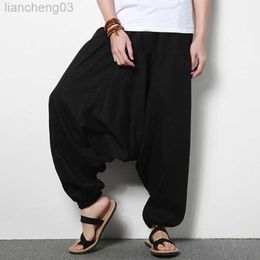 Men's Pants Streetwear Harem Pants Men Hip-hop Drop Crotch Cotton Joggers Wide Leg Pants Trousers Men Chic Loose Pantnes Hombre W0411