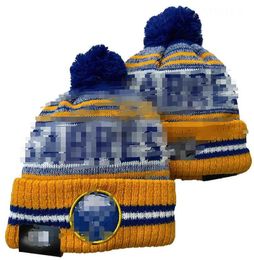 Men's Caps Sabres Beanies Buffalo Beanie Hats All 32 Teams Knitted Cuffed Pom Striped Sideline Wool Warm USA College Sport Knit Hat Hockey Cap for Women's A0