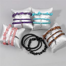 Fashionable Chakras Natural Crystal Beads Bracelets Alloy Star Wing Handmade Woven Bracelet Set For Women Jewellery