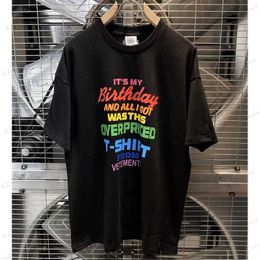 Men's T-Shirts 2023 New T shirt Men Women 1 1 Rainbow Colorful Letters Print My Birthday Loose Short Sleeve Tee T230412