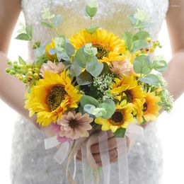 Decorative Flowers Artificial Sunflower Bouquet Bridal Fake Home Party Wedding Table Decoration Indoor Plants