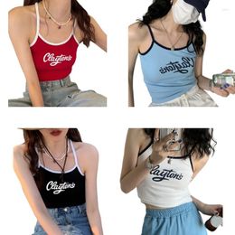 Camisoles & Tanks Vintage Letter Printed Slim Crop Top Women Patchwork Sexy Sleeveless Soft Camisole Woman Summer Sweet Cool Y2k Tops