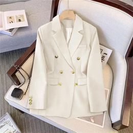 Women's Suits Double-breasted Coat Women Suit Chic Double Breasted Elegant Ol Style Loose Fit Lapel Collar Pockets For Formal