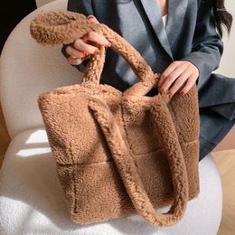 Evening Bags Winter Lambswool Underarm Bag Women Faux Fur Square Tote 2023 Plush Large Shoulder Grain Lamb Wool Shopper Furry Handbag