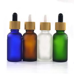 Wholesale Glass Dropper Bottles 1OZ Frosted Clear/Amber/Blue/Green/Black with Bamboo Cap