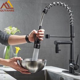 Kitchen Faucets Blackend Spring Pull out Side Sprayer Dual Spout Single Handle Mixer Tap Sink 360 Rotation 230411