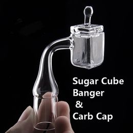 Sugar Cube Quartz Banger Nail Square Carb Cap 100% Quartz Bowl 10mm 14mm 18mm Female Male Domeless Nails Dab Rig 389