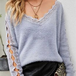 Women's Sweaters 2023 Autumn Winter New Knitted Sweaters Women's Thin White Sweater Large Size Hollow Out Pullovers V-neck Jumper Femme Mujer zln231111