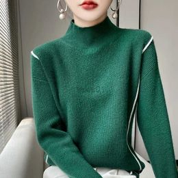 Women's Sweaters Women s Autumn Winter New Arrival 100 Pure Cashmere Sweater with Half Turtleneck Loose Fit Color Block Wool Knitted zln231111