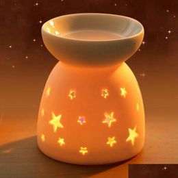 Fragrance Lamps Night Lamp Ceramic Essence Oil Burner Candle Incense Aromatherapy Stove Star Drop Delivery Home Garden Decor Fragranc Dhqlt