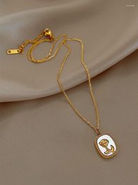 Pendant Necklaces Minar Vintage White Natural Shell Rose Flower For Women 18K Gold Plated Stainless Steel Rectangle Coin Choker