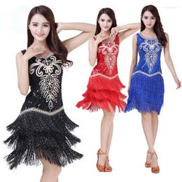 Stage Wear Women Latin Dance Dress Ballroom Competition Embroidery Clothes Sequins Tango Rumba Costume Set Fringe Salsa Dresses