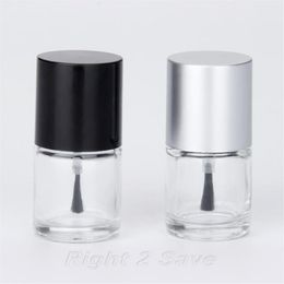 1PC 10ML Nail Polish Bottle with Brush Refillable Empty Cosmetic Containor Glass bottle Nail Art Manicure Tool Black Silver Caps229U