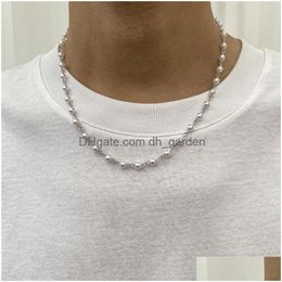 Chokers Simple Imitation Pearl Chain Necklace Men Punk Trendy Vintage Beaded Link Choker Wedding Aesthetic Jewellery Accessori Dhgarden Dhulq