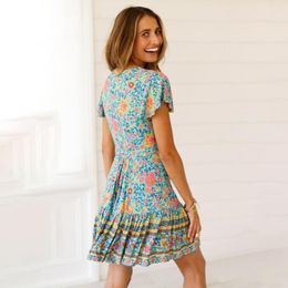 Casual Dresses Beautiful Summer Mini Dress Low-cut Women Bohemia Ruffle Rich Colors Dress-up