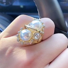 Cluster Rings Real 14k Gold Pearl Ring For Women To Join Party Peridot Diamond Anillos De Wedding Diamante Engagement Jewelry Fine Box