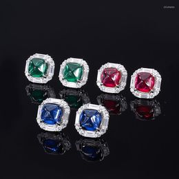 Stud Earrings S925 Sterling Silver Ruby Emerald Sapphire Gemstone For Women Jewelry High Quality Wedding Party Gift Trinkets
