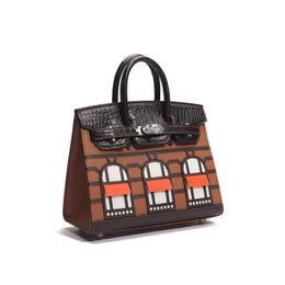 Designer Skin Platinum Bag Crocodile House Genuine Leather Women's Sewn Wax Thread 20cm Mini Handbag